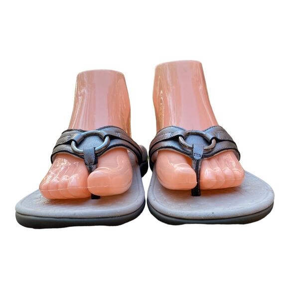 Vionic Sz 9 Orthotic Pewter Leather Tide Aloe Post Sandal  Upper Thong flip flop - Picture 2 of 10